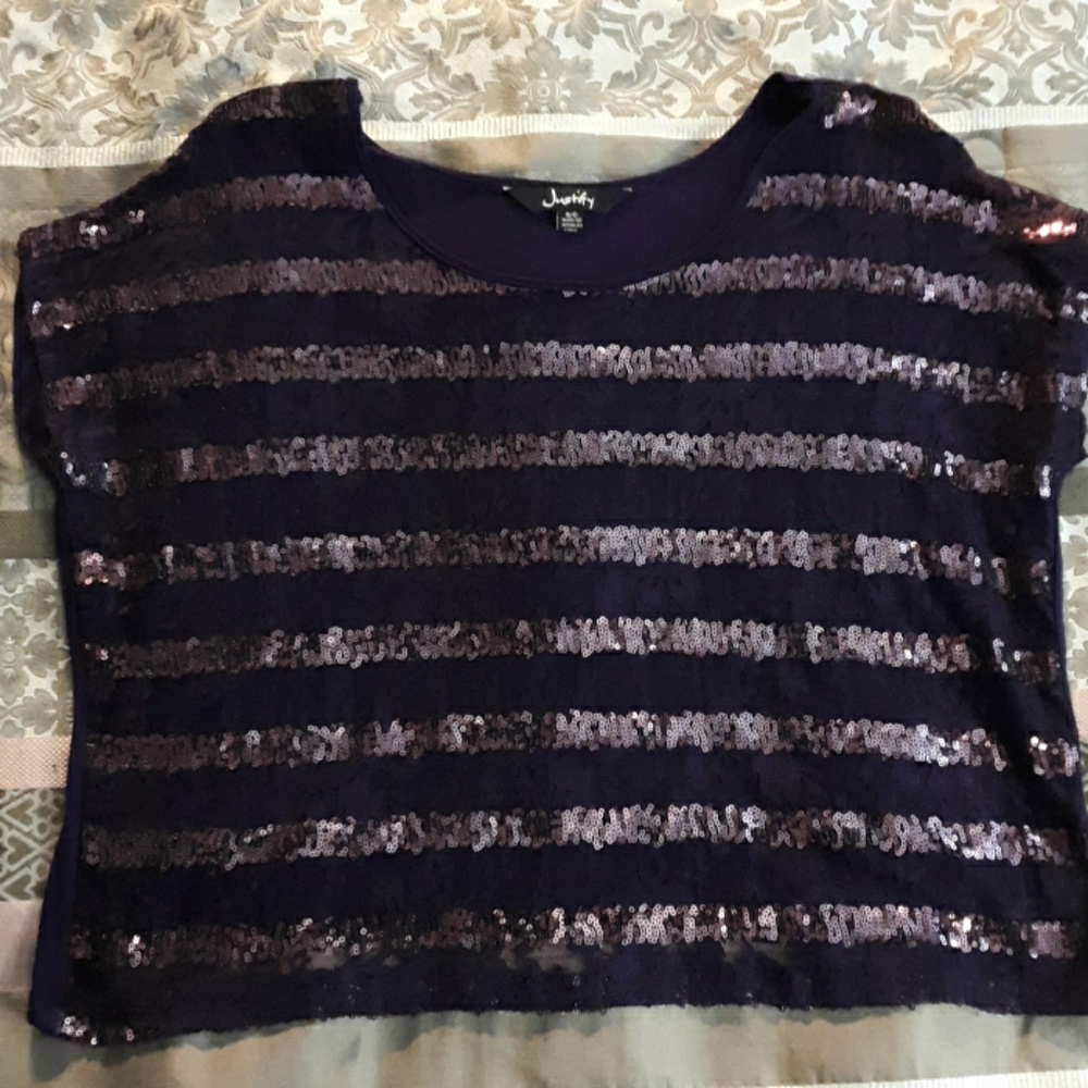 Purple sequin and lace crop top